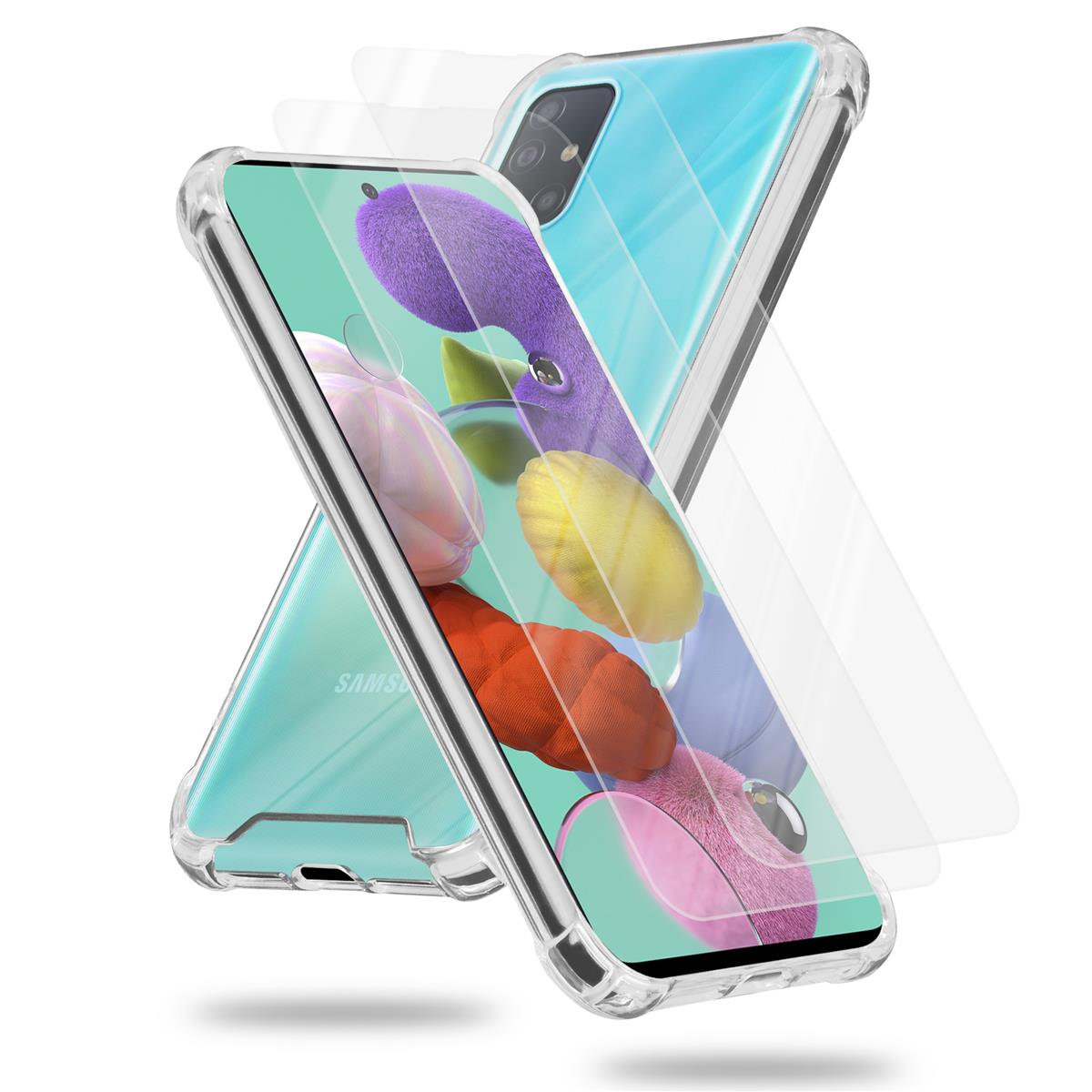 Tempered Samsung, Hülle Backcover, CADORABO TRANSPARENT Schutzglas, 2x / und Galaxy M40s, 4G A51