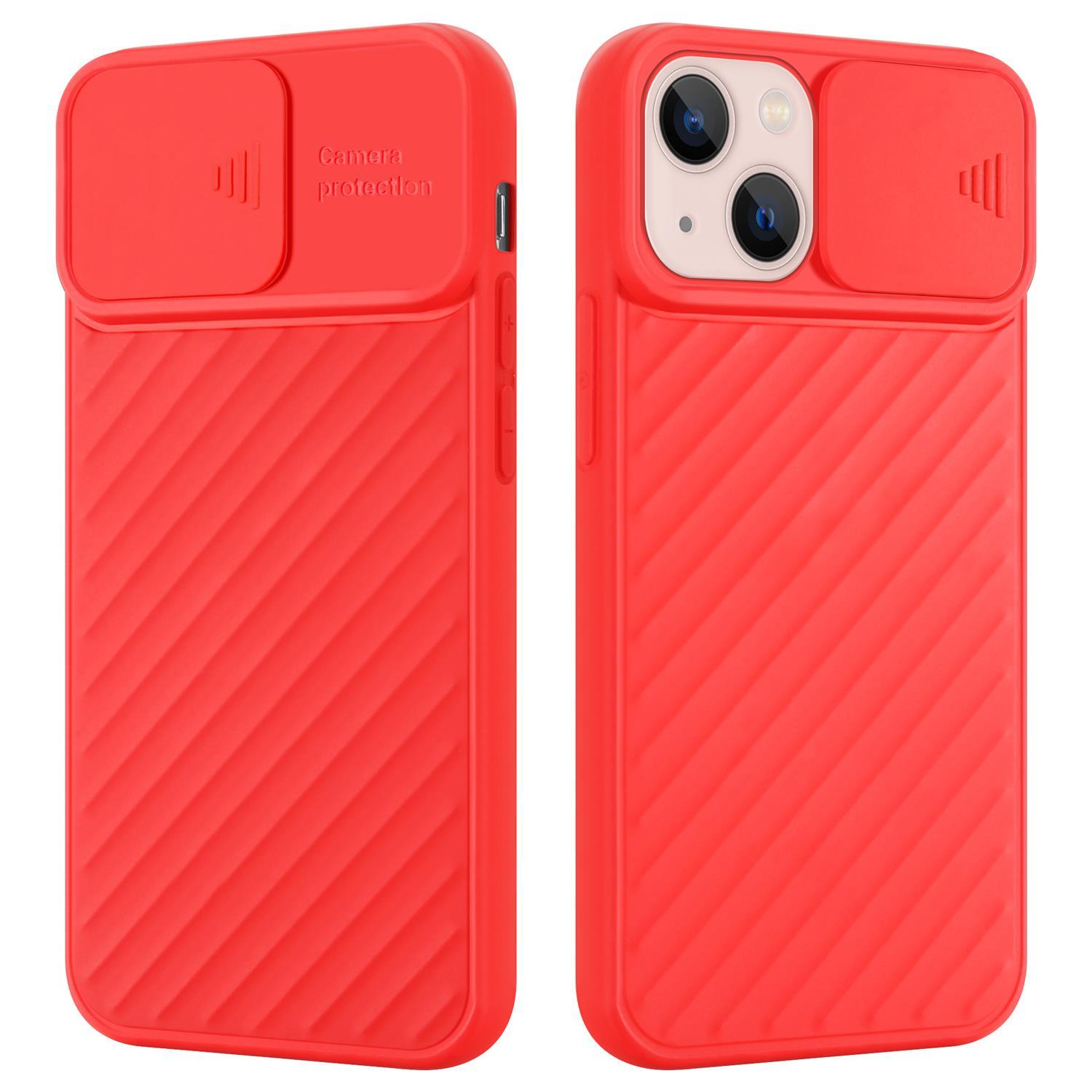 Dos fundas rojas para teléfono, una con cubierta de cámara. Ambas tienen un patrón texturizado.