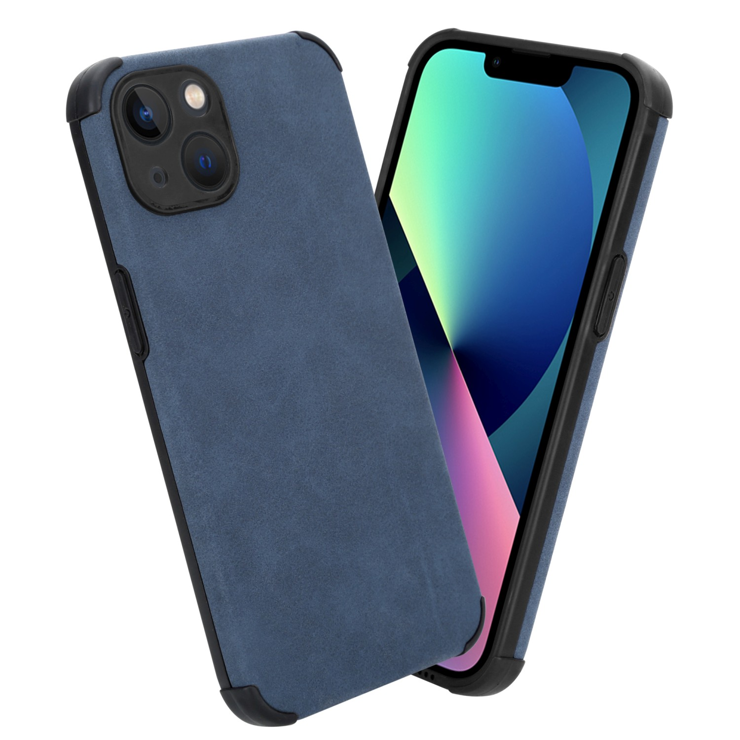 Blaue Handyhülle auf einem Telefon. Das Telefon befindet sich in der Hülle.