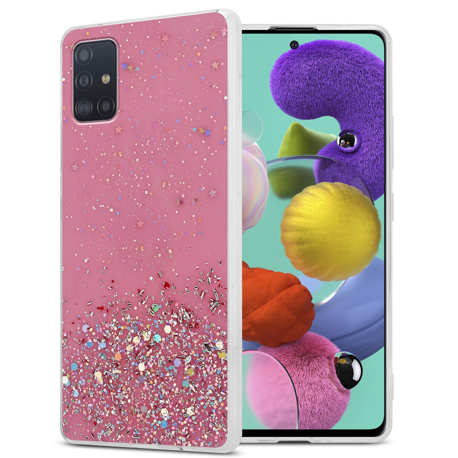 5G, mit Samsung, Glitter, mit Glitter CADORABO Galaxy Schutzhülle funkelnden A51 Rosa Backcover,
