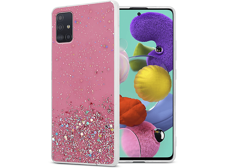 5G, mit Samsung, Glitter, mit Glitter CADORABO Galaxy Schutzhülle funkelnden A51 Rosa Backcover,
