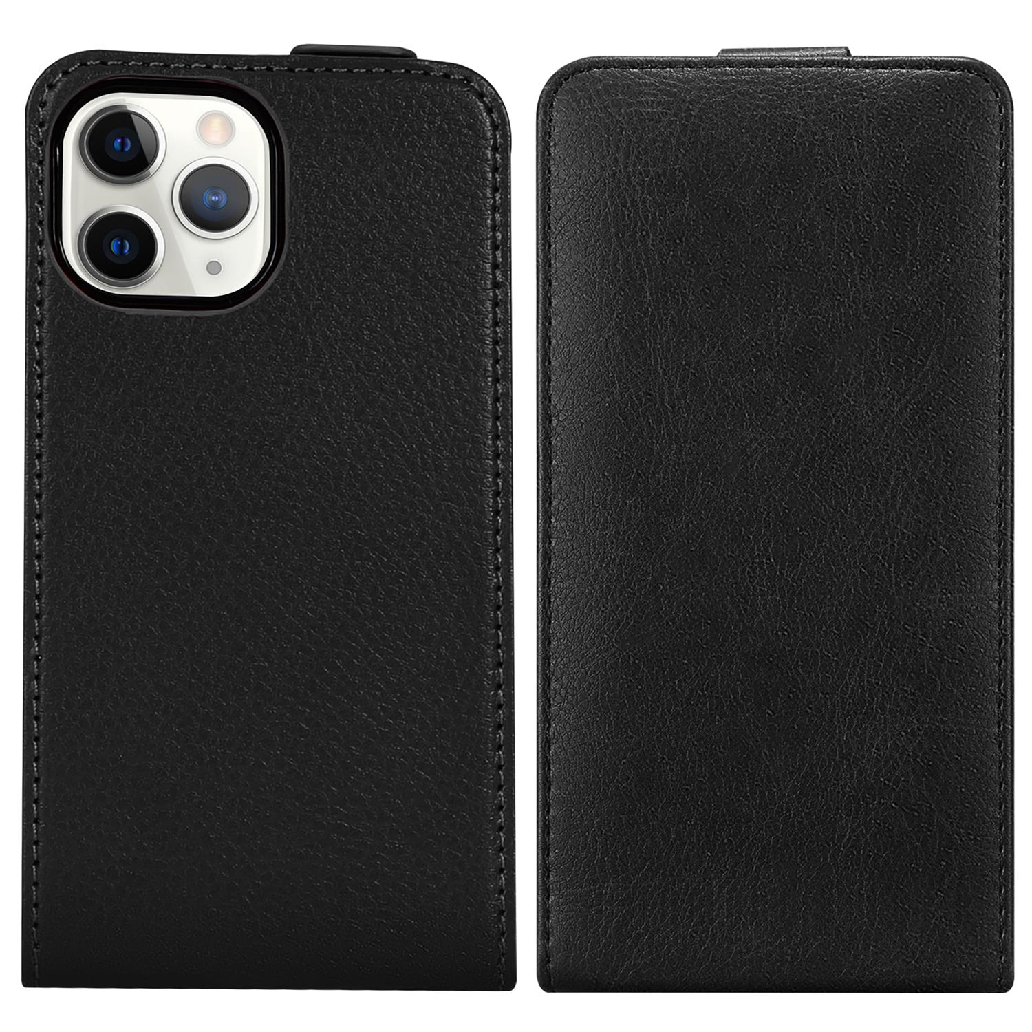 Schwarze Leder-Handyhülle mit einem Telefon darin und einer separaten Hülle daneben.