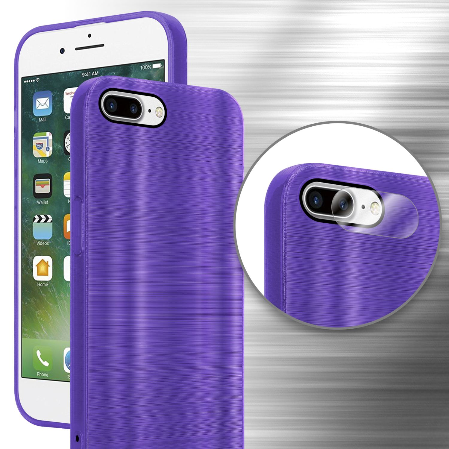 CADORABO Hülle mit Kameraschutz Brushed iPhone 7S PLUS, Brushed Apple, PLUS / / Backcover, PLUS 8 Design, 7 Lila