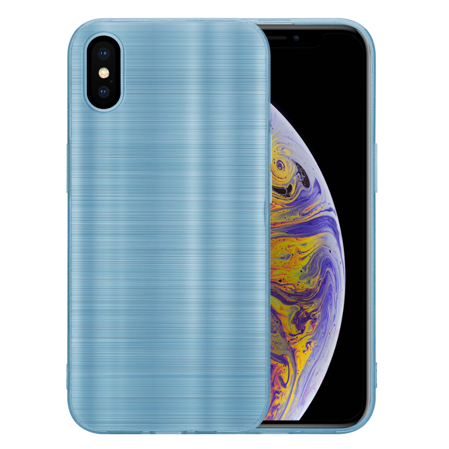 Blaue Handyhülle mit einem Telefon darin.