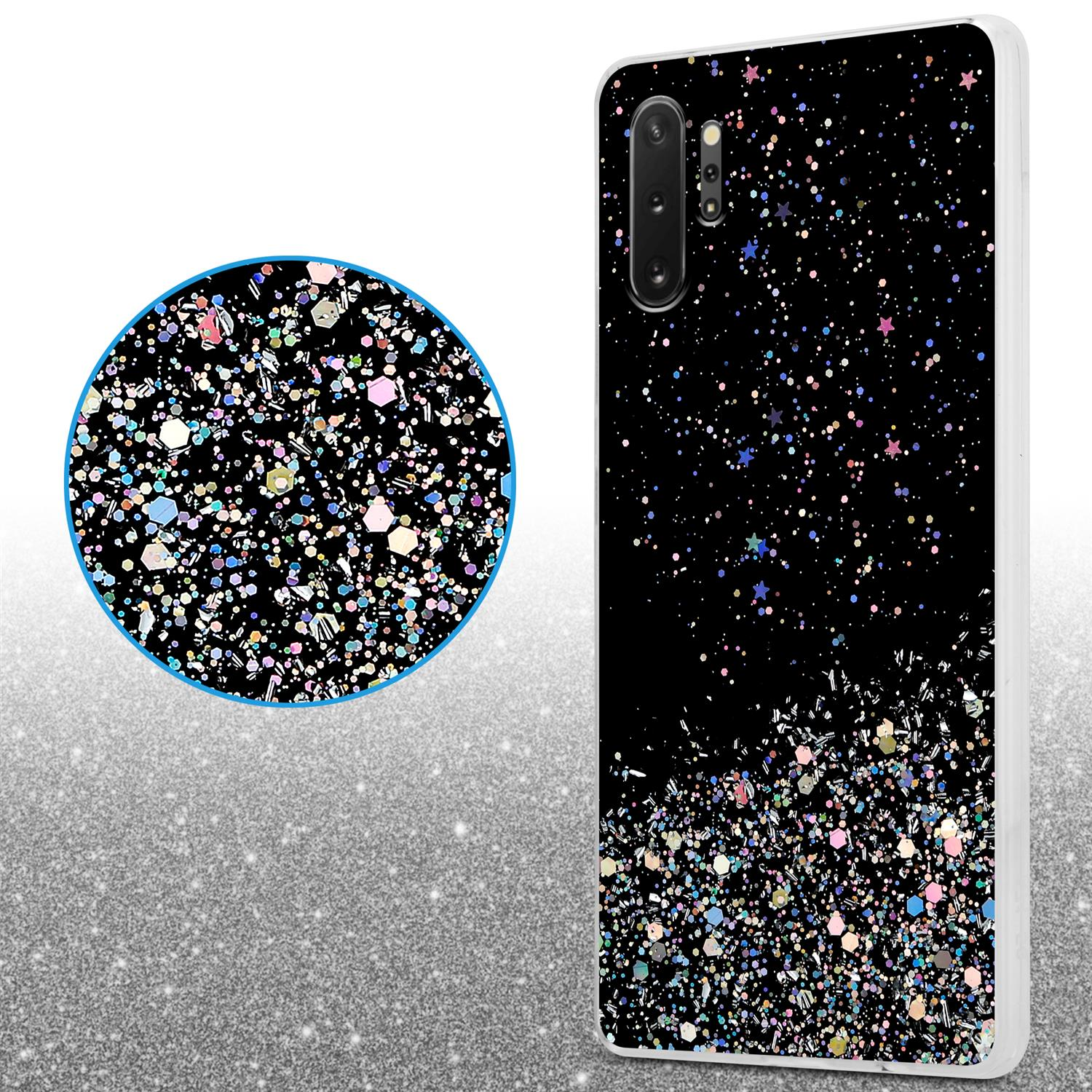 Glitter, Samsung, PLUS, mit Schutzhülle funkelnden CADORABO Schwarz NOTE mit 10 Glitter Galaxy Backcover,