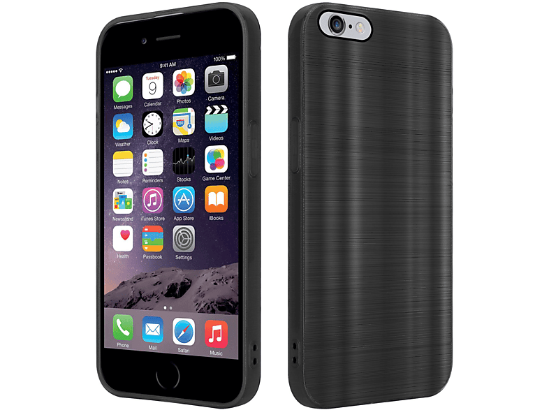 Apple, Brushed / Backcover, Kameraschutz PLUS, Hülle CADORABO Design, iPhone mit Brushed PLUS 6S 6 Schwarz