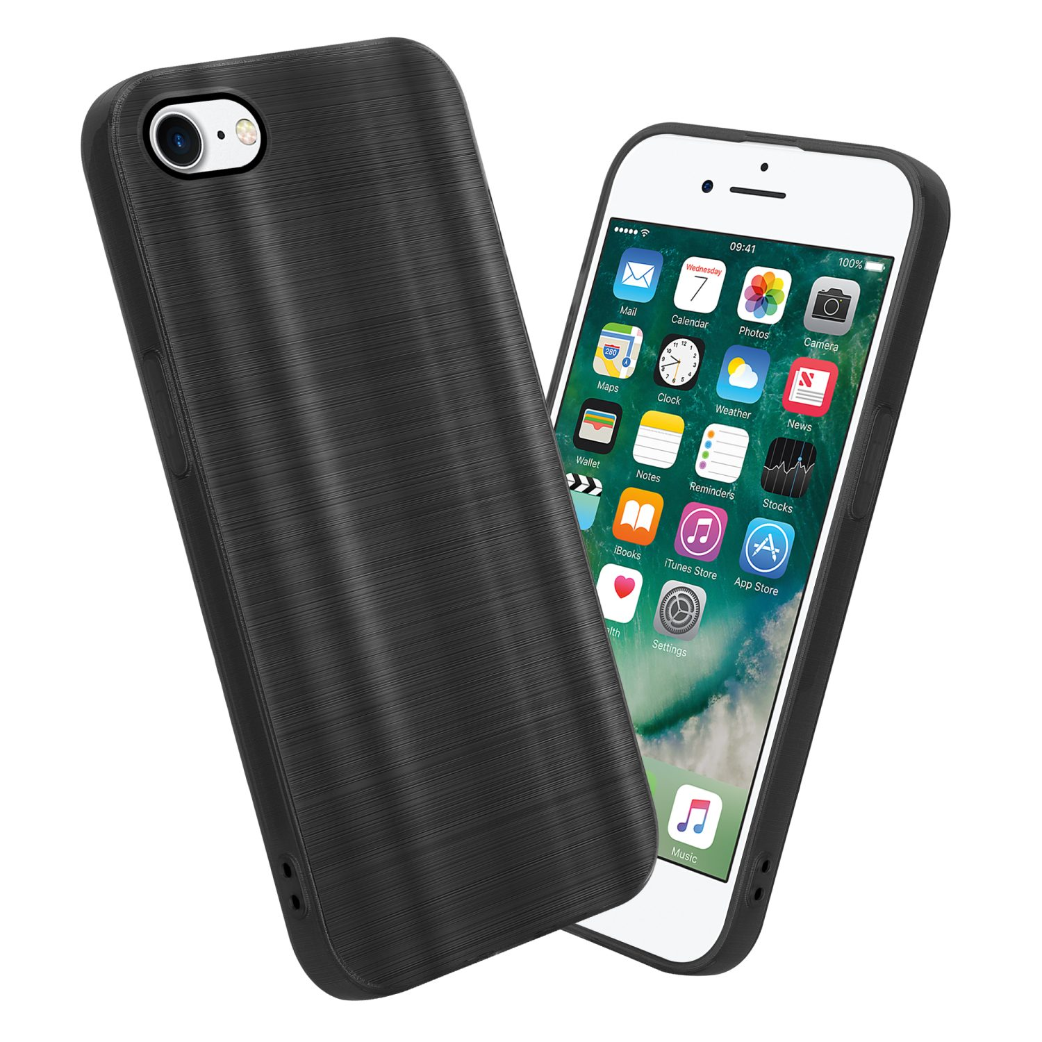 / 7S 7 SE Kameraschutz Brushed Schwarz iPhone Backcover, Brushed 8 Design, Hülle / / Apple, 2020, mit CADORABO