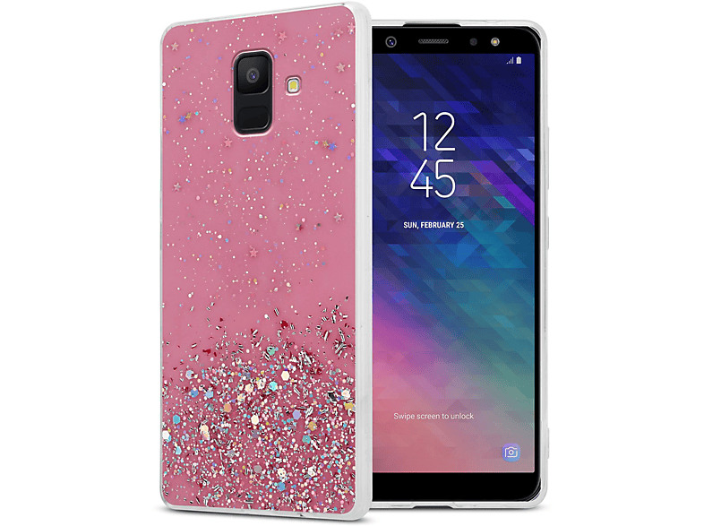 A6 Glitter Backcover, funkelnden mit CADORABO Galaxy Samsung, 2018, Rosa Schutzhülle mit Glitter,