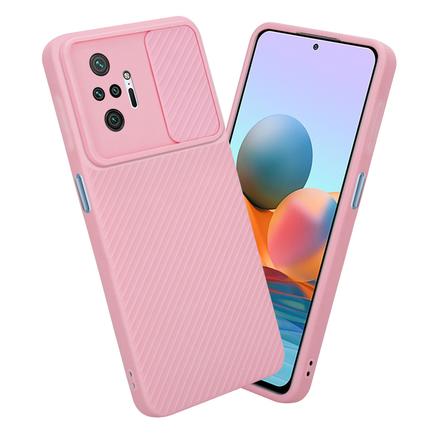 Custodia rosa per telefono con copertura della fotocamera e schermo del telefono.