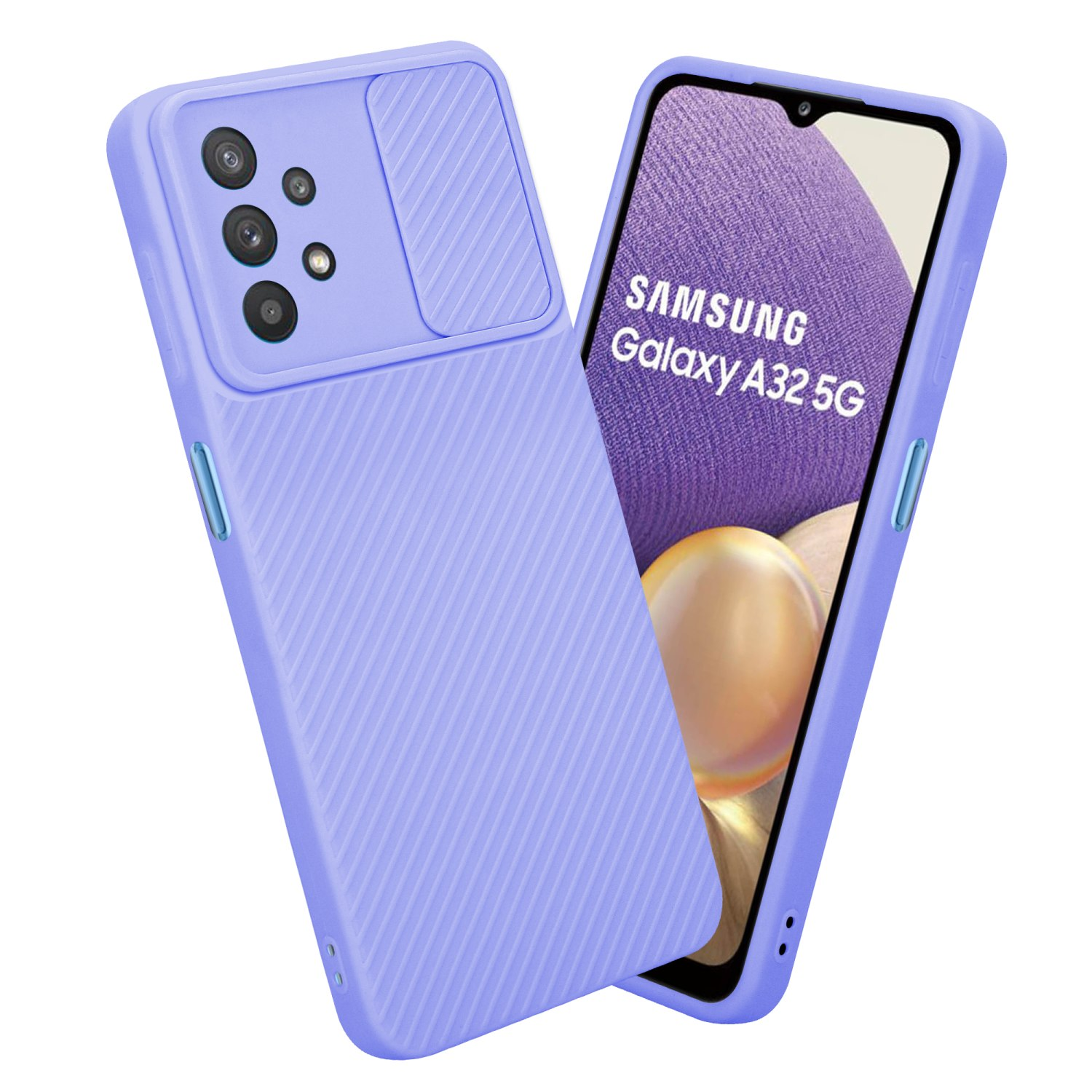 Lila Handyhülle mit Kameraabdeckung auf lila Telefon.