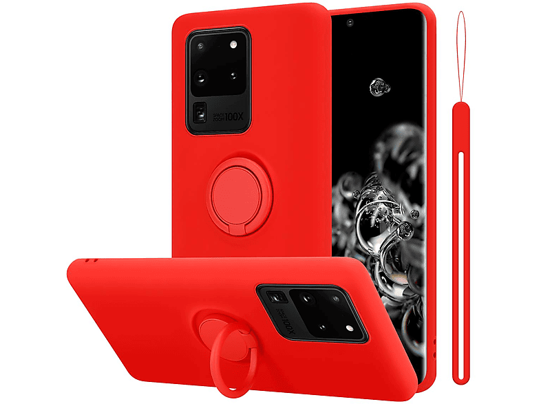 CADORABO Hülle ULTRA, Silicone im Case Style, Ring Samsung, ROT S20 LIQUID Galaxy Backcover, Liquid