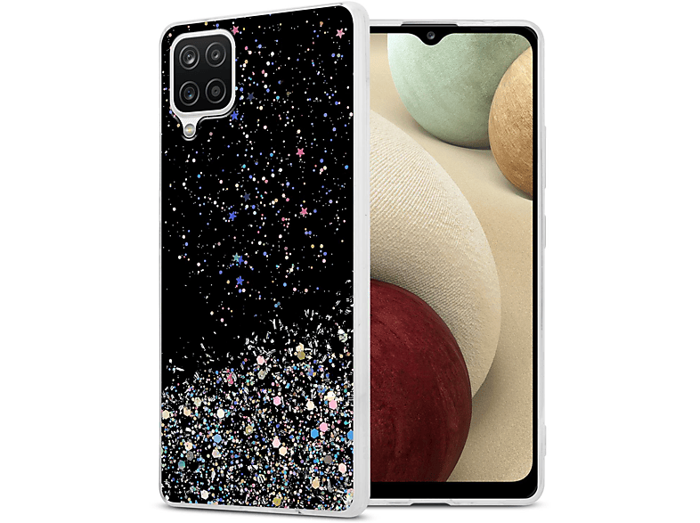 CADORABO Schutzhülle mit Samsung, / mit funkelnden Galaxy Glitter, Schwarz Glitter M12, A12 Backcover