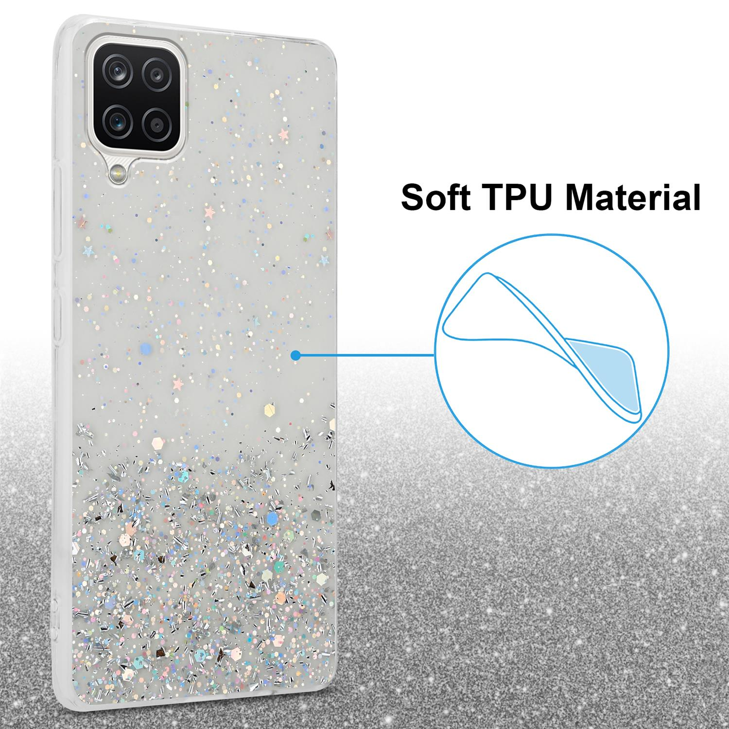 A12 Schutzhülle Glitter, Backcover, mit Transparent / M12, Glitter funkelnden mit Samsung, Galaxy CADORABO
