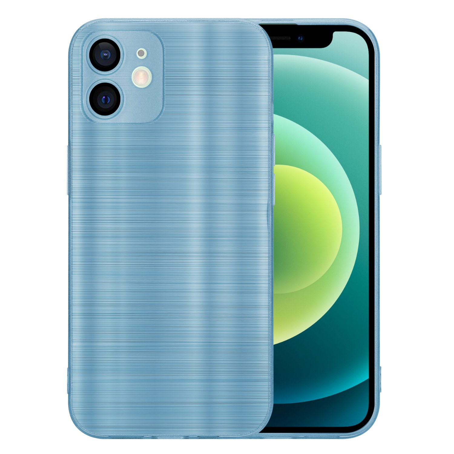 Blaue Telefonhülle auf einem Telefon. Die Hülle hat ein strukturiertes Design.