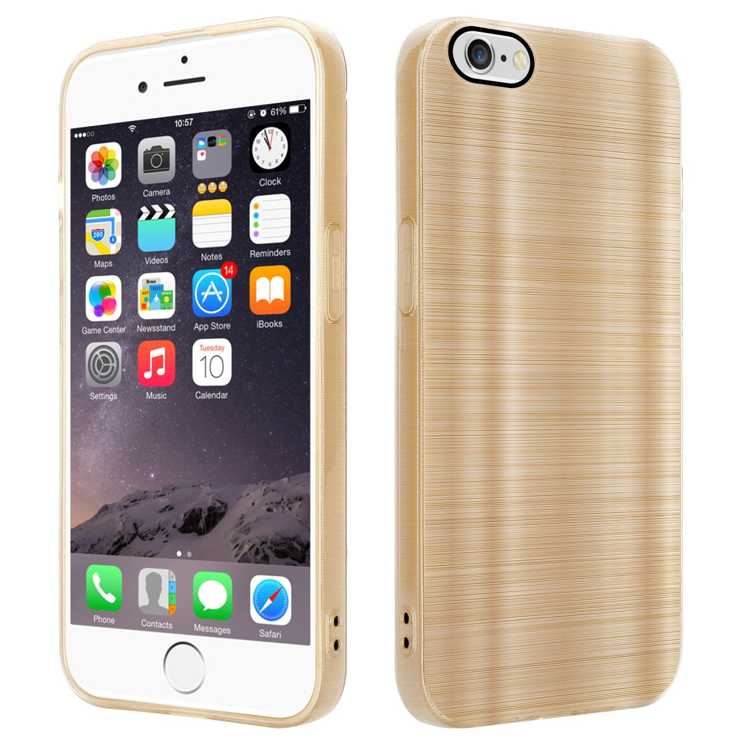 Apple, Brushed Brushed iPhone Hülle Design, CADORABO / Kameraschutz Backcover, 6 mit Gold 6S,