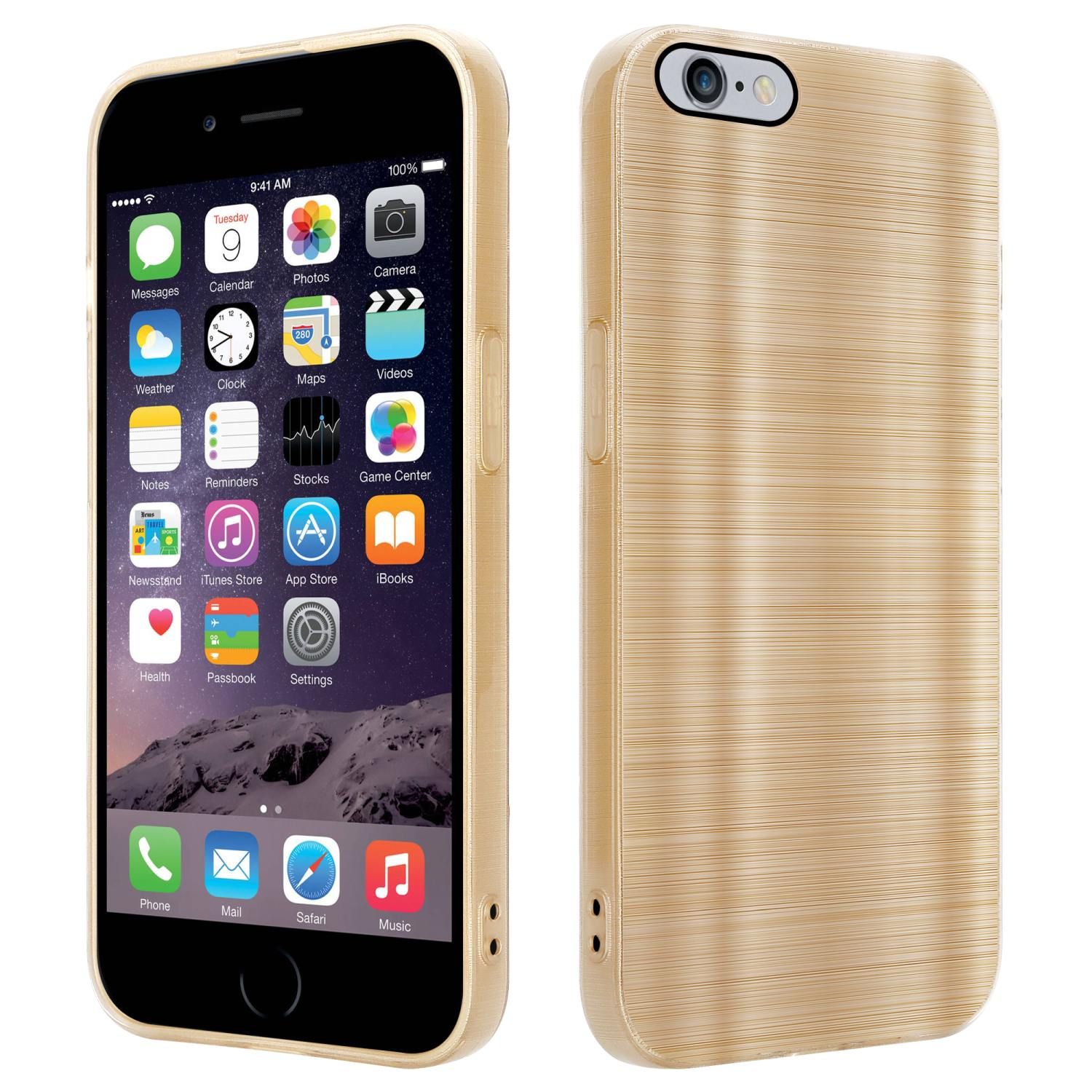 CADORABO Hülle iPhone Design, Backcover, Kameraschutz PLUS, PLUS mit / Brushed 6 Brushed Gold Apple, 6S