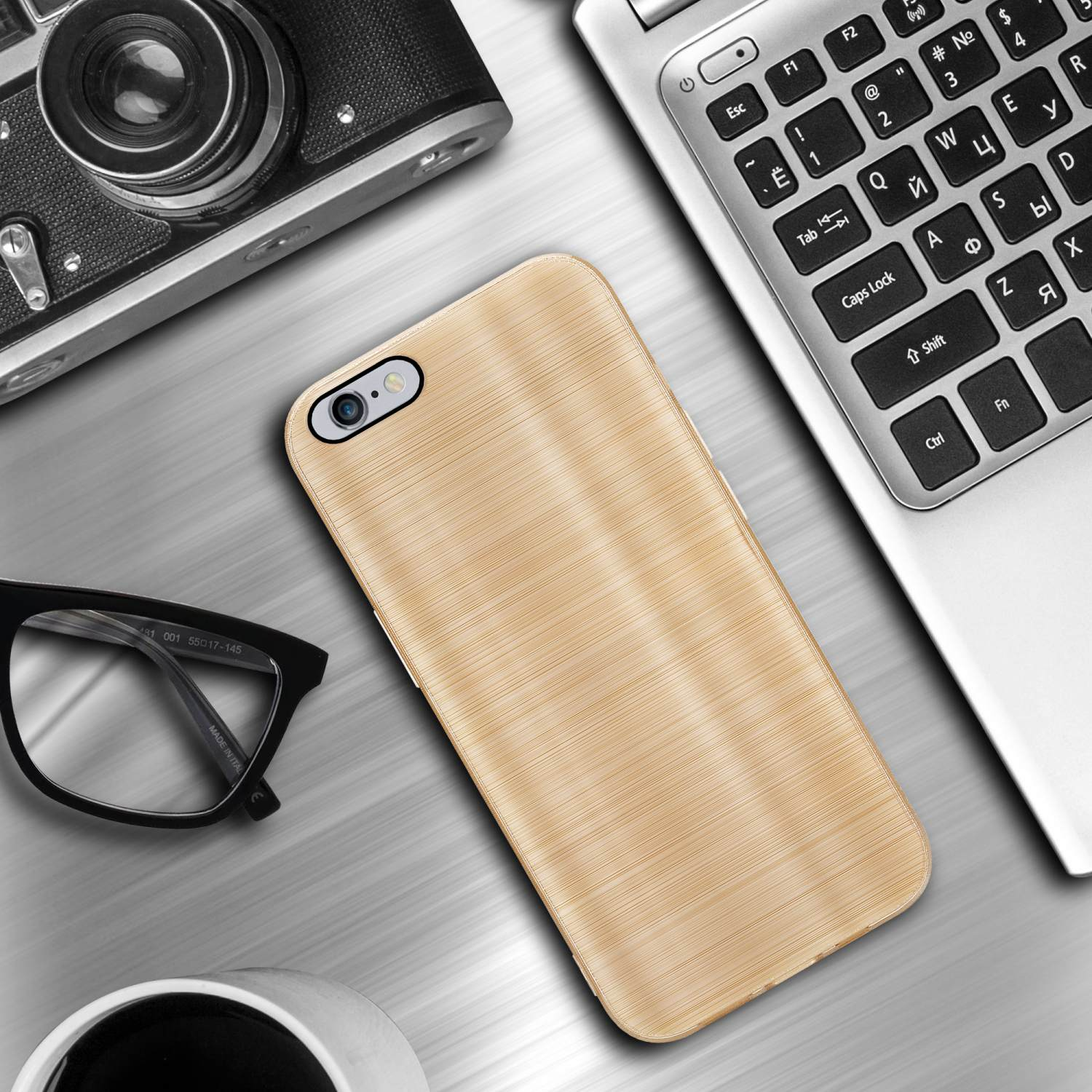 CADORABO Hülle iPhone Design, Backcover, Kameraschutz PLUS, PLUS mit / Brushed 6 Brushed Gold Apple, 6S