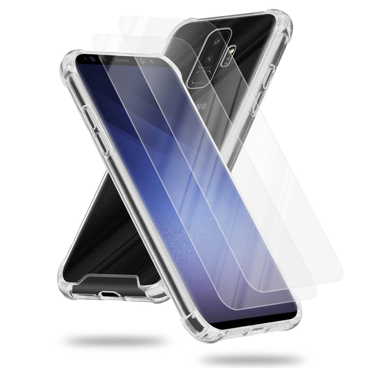 CADORABO Hülle S9 TRANSPARENT und Backcover, PLUS, 2x Tempered Galaxy Schutzglas, Samsung