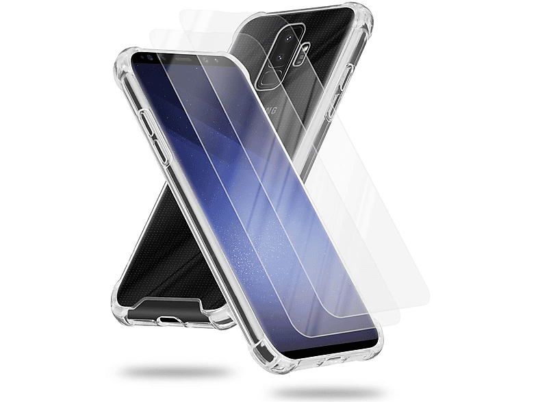 CADORABO Hülle S9 TRANSPARENT und Backcover, PLUS, 2x Tempered Galaxy Schutzglas, Samsung