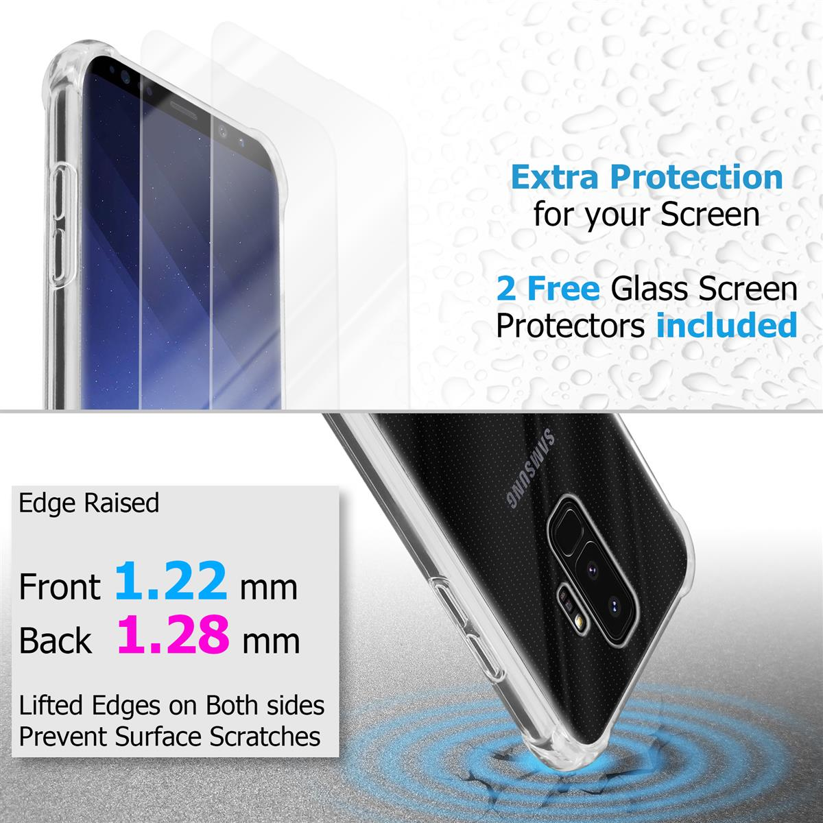CADORABO Hülle S9 TRANSPARENT und Backcover, PLUS, 2x Tempered Galaxy Schutzglas, Samsung