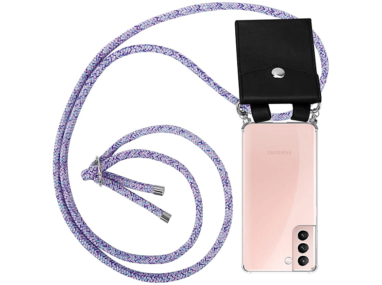 CADORABO Handy Kette mit Silber Kordel Ringen, abnehmbarer Galaxy Hülle, Samsung, S21 5G, Band Backcover, und UNICORN