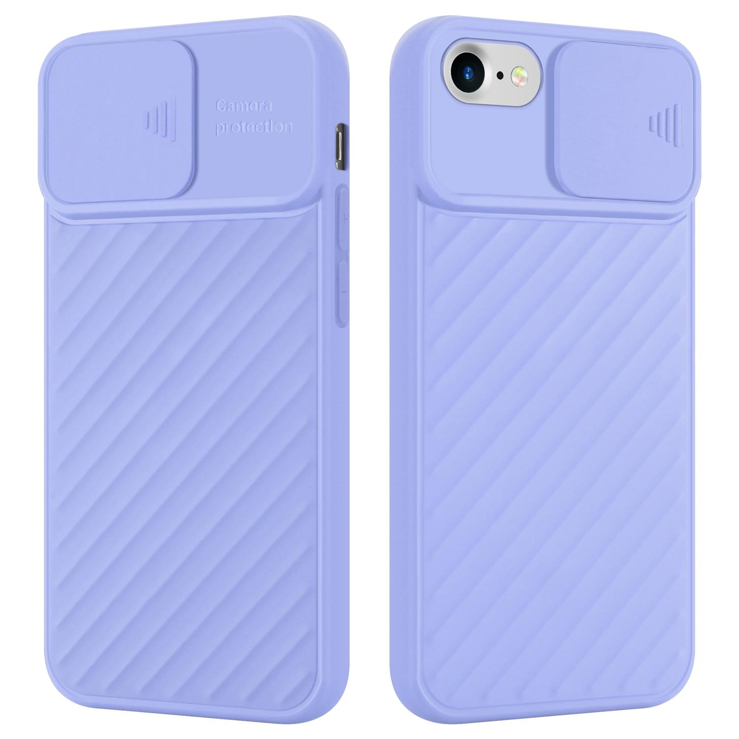 Violette Handyhülle mit Telefon, Vorder- und Rückansicht, mit Kameraabdeckung.