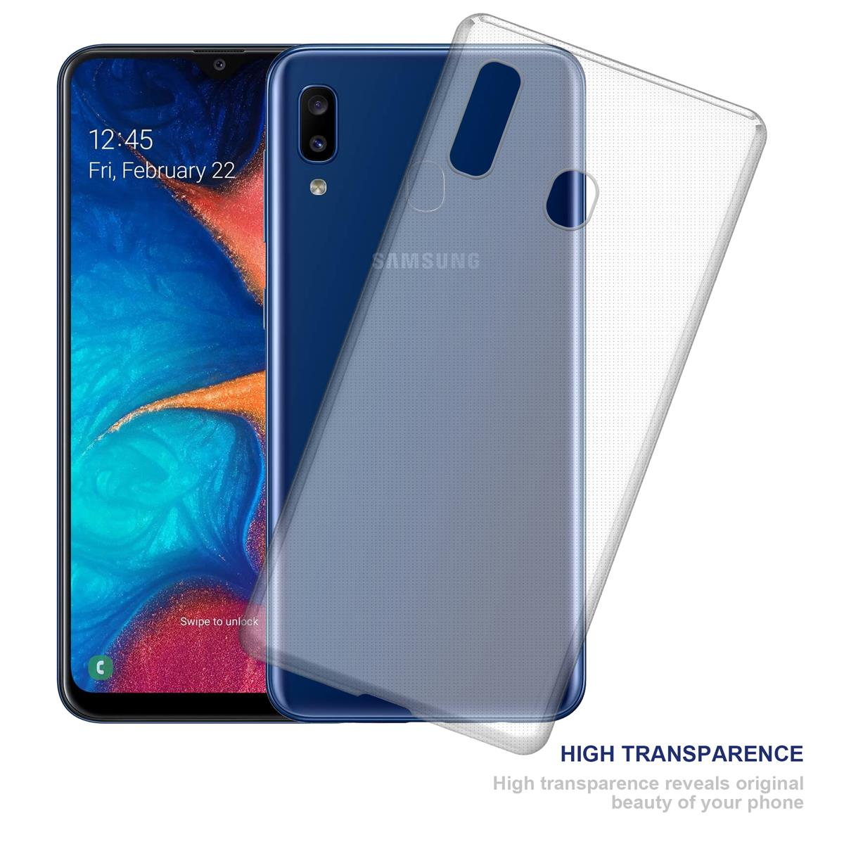 Blaues Telefon mit transparenter Handyhülle. Das Telefon ist offen.