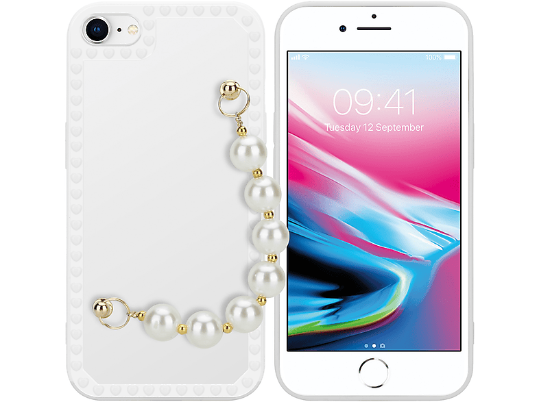 CADORABO Schutzhülle mit Handgelenk Kette, Perlen / / iPhone / Weiß 8 Backcover, 7 Apple, mit 7S SE 2020