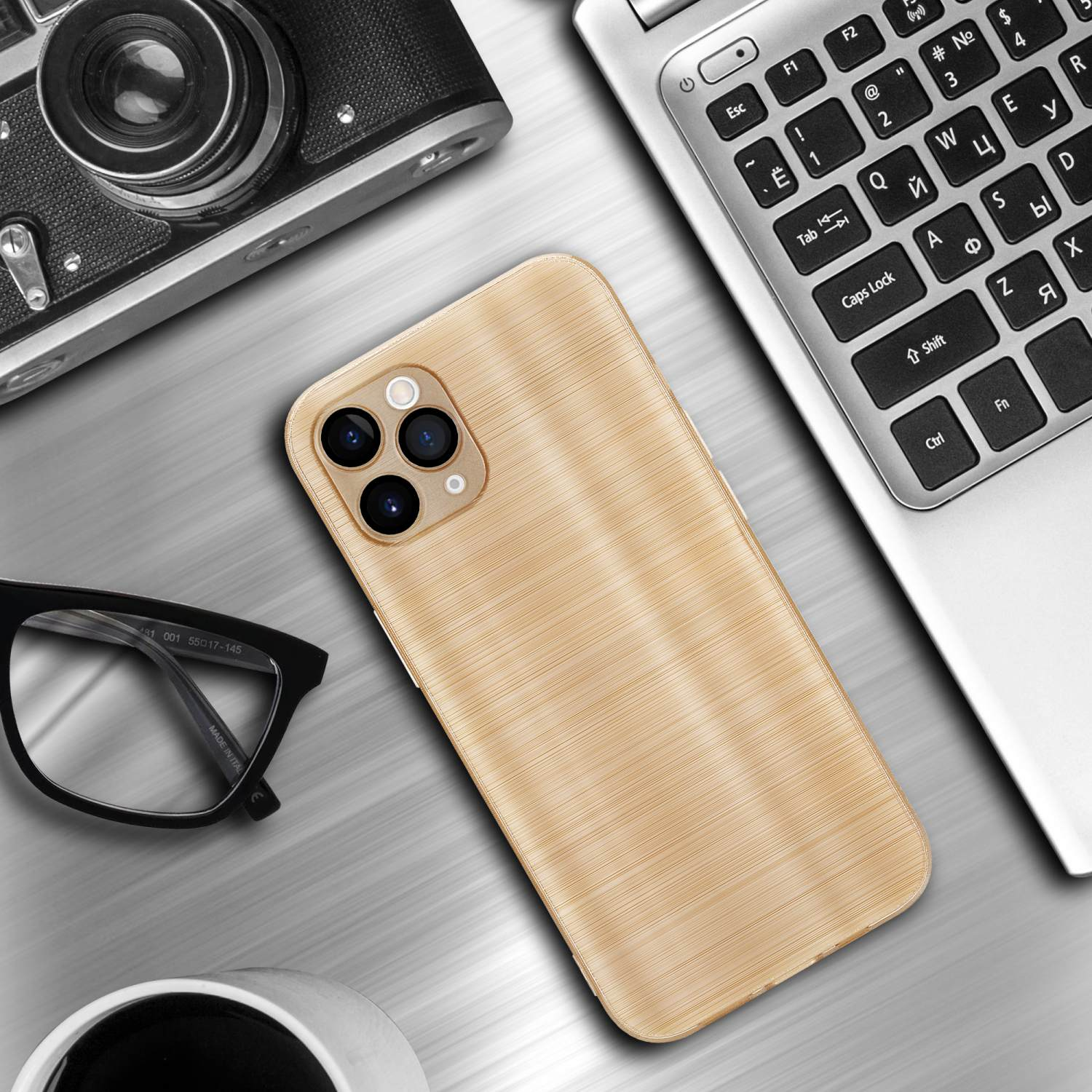 11 Brushed PRO, Kameraschutz CADORABO Apple, Design, Brushed Gold mit iPhone Backcover, Hülle