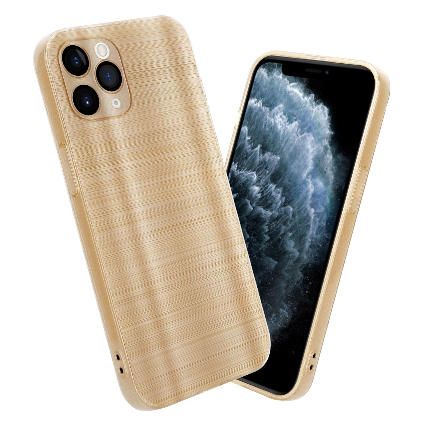 11 Brushed PRO, Kameraschutz CADORABO Apple, Design, Brushed Gold mit iPhone Backcover, Hülle