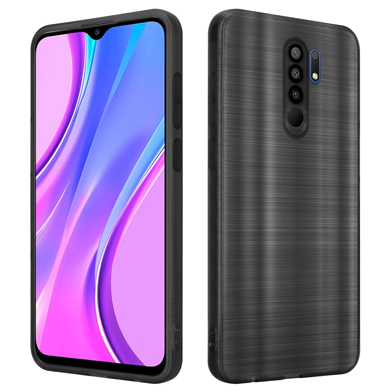 CADORABO Hülle mit Kameraschutz Brushed Backcover, Xiaomi, Design, Brushed Schwarz RedMi 9