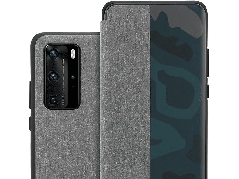 CADORABO Hülle Book Smart Faser Optik, Bookcover, Huawei, P40 PRO / P40 PRO+, GRAU