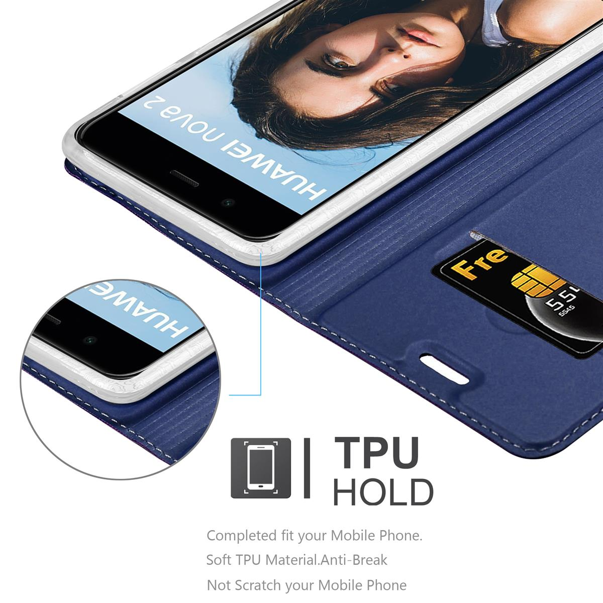 Custodia blu per telefono con telefono e SIM. Dettaglio del telefono. Supporto tpu, anti-rottura.