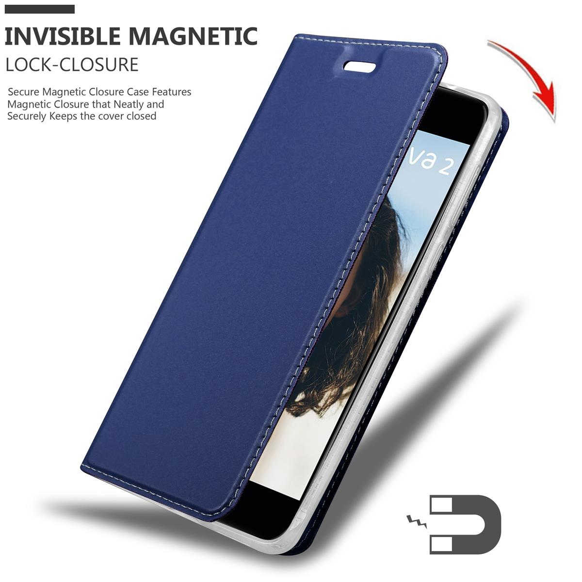 Custodia blu per telefono con chiusura magnetica.