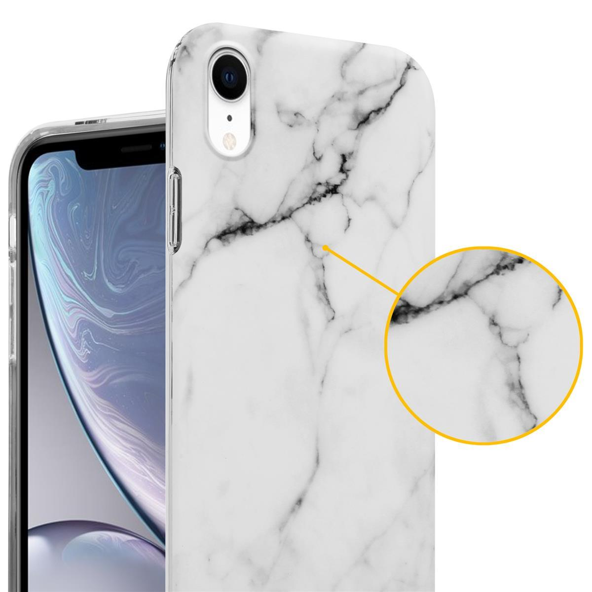 No. Backcover, iPhone IMD XR, Grau Apple, Weiß Marmor Marmor, 23 TPU Bunter Hülle CADORABO
