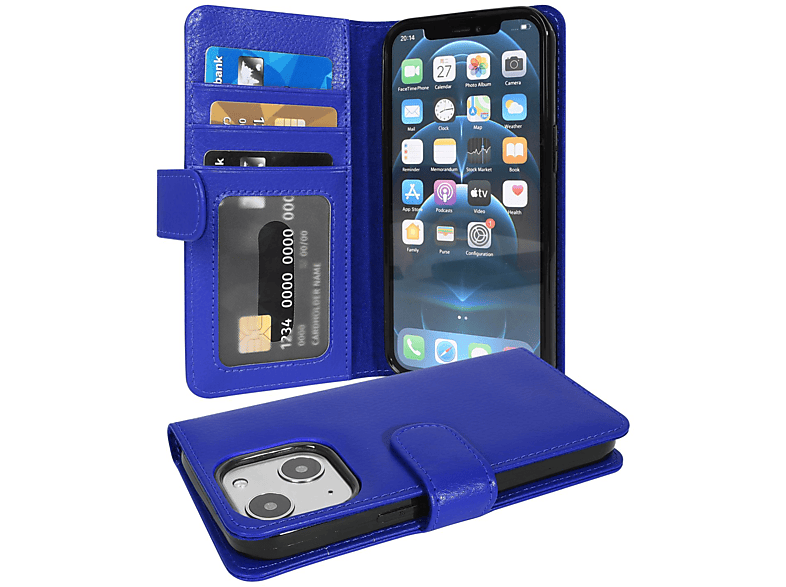 iPhone MINI, mit BLAU 13 Book Apple, Kartenfach Bookcover, Standfunktuon, Hülle CADORABO NEPTUN