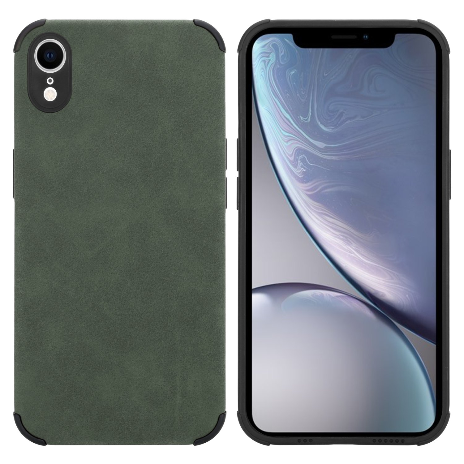 iPhone CADORABO Kunst-Wildleder mit Grün Backcover, Apple, TPU Rückseite, Smaragd Hülle aus Silikon XR, edler