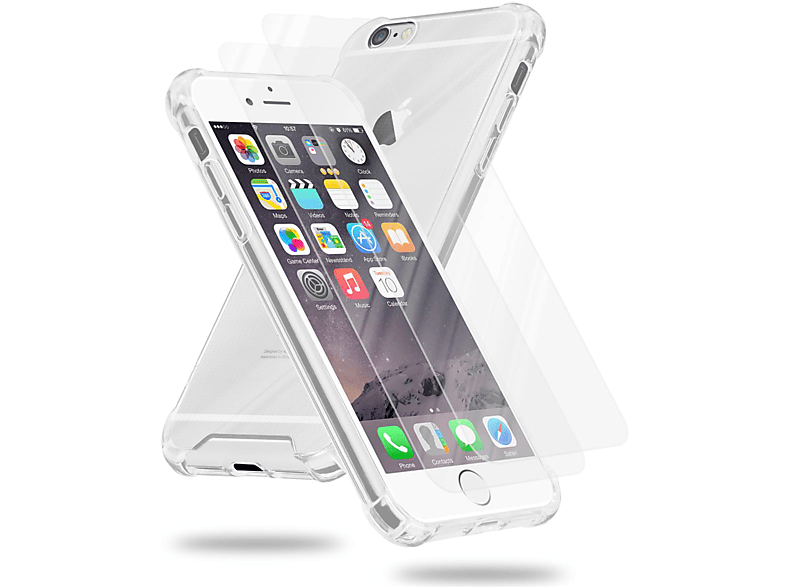 CADORABO Hülle und 2x Tempered Schutzglas, Backcover, Apple, iPhone 6 / 6S, TRANSPARENT | Backcover