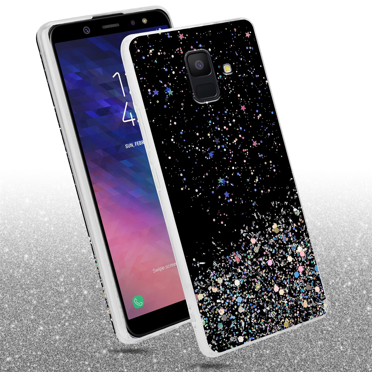 Glitter, Schutzhülle mit CADORABO funkelnden Galaxy 2018, mit Backcover, Glitter Schwarz A6 Samsung,