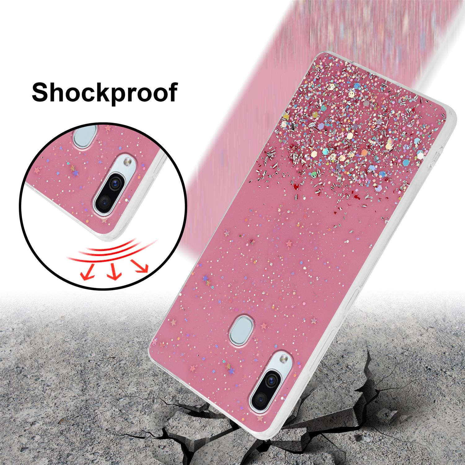 CADORABO Schutzhülle mit funkelnden Glitter, Samsung, Galaxy A40, Backcover, Rosa Glitter mit