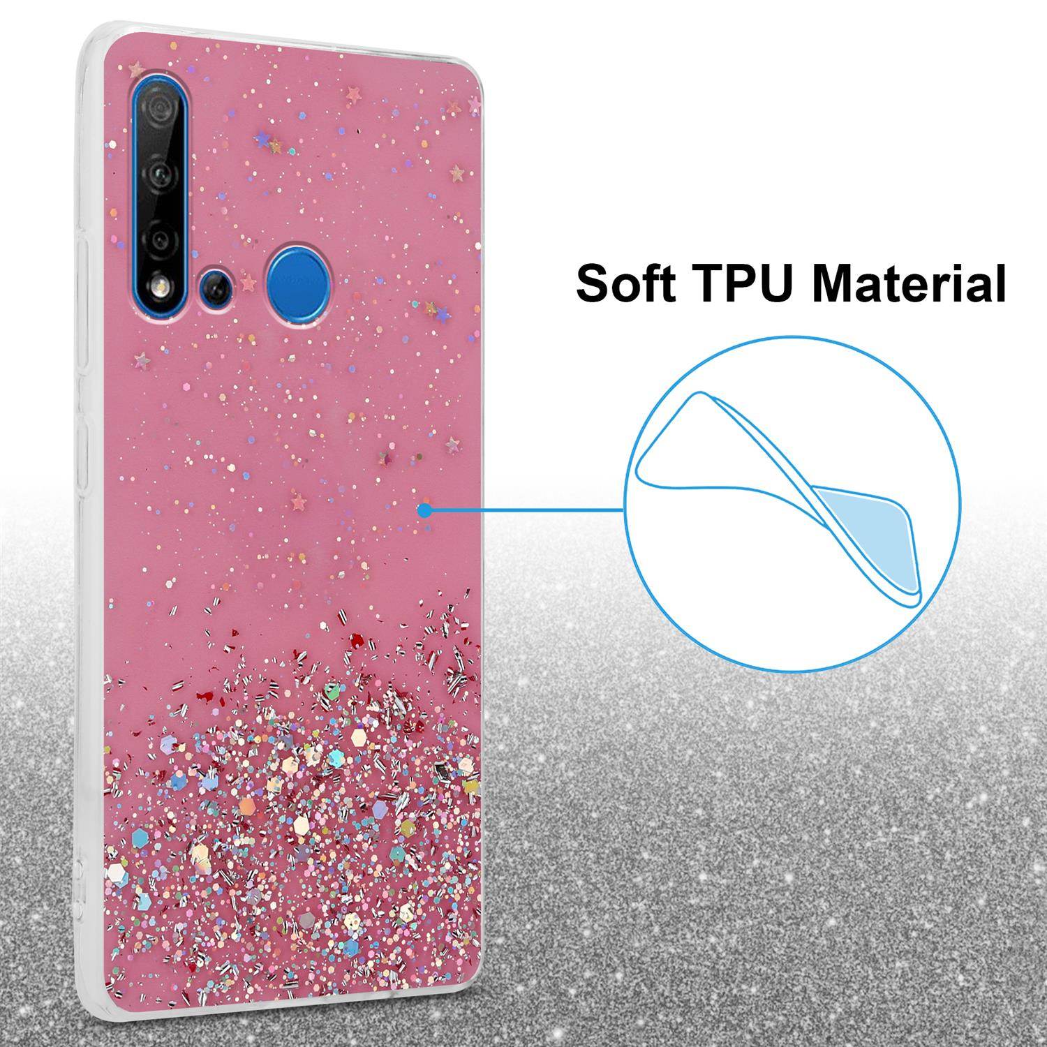 Rosa Handyhülle mit Glitzer und weichem TPU-Material.