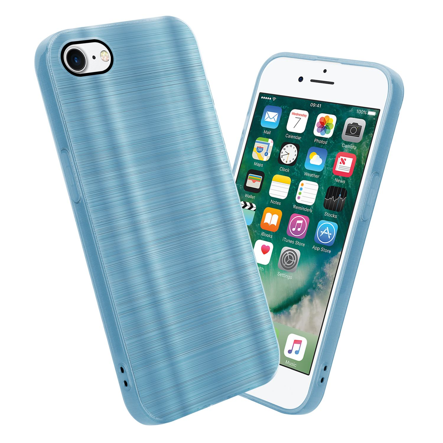Blaue Handyhülle mit blauem Telefon, neben einer weiteren blauen Handyhülle.