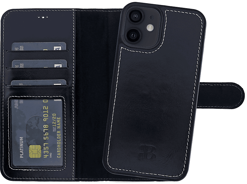 Handytasche 13, mit Full BURKLEY Leder Cover, Apple, Schwarz Cover, Premium iPhone 2-in-1 modularem