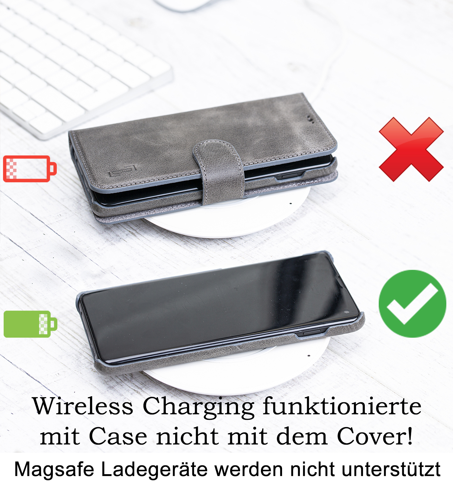 Premium Handytasche mit Cover, iPhone 14, 2-in-1 Apple, Schwarz Full Cover, modularem Leder BURKLEY