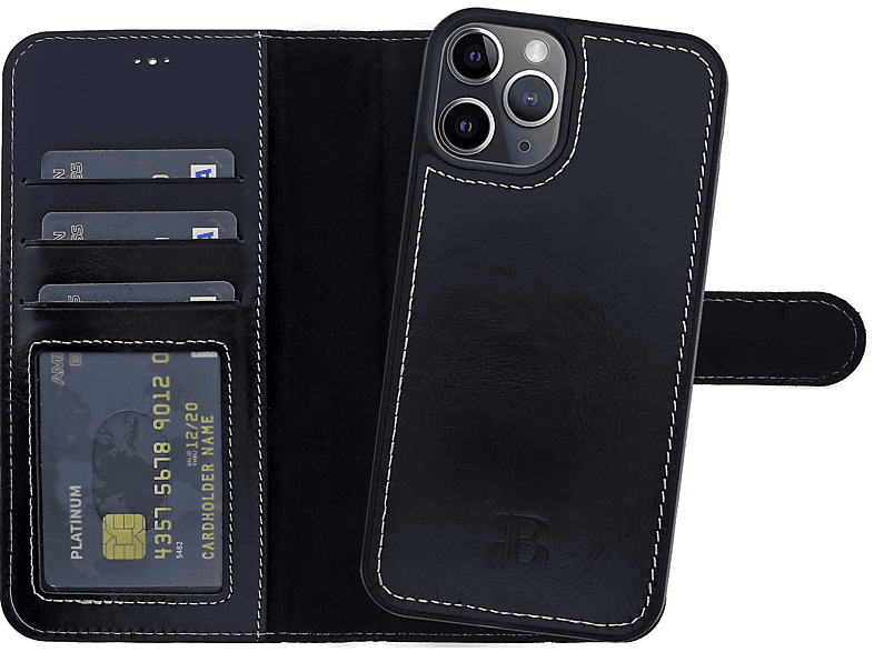 BURKLEY Premium Leder 13 Pro, Cover, Cover, Schwarz iPhone modularem Full Handytasche 2-in-1 mit Apple