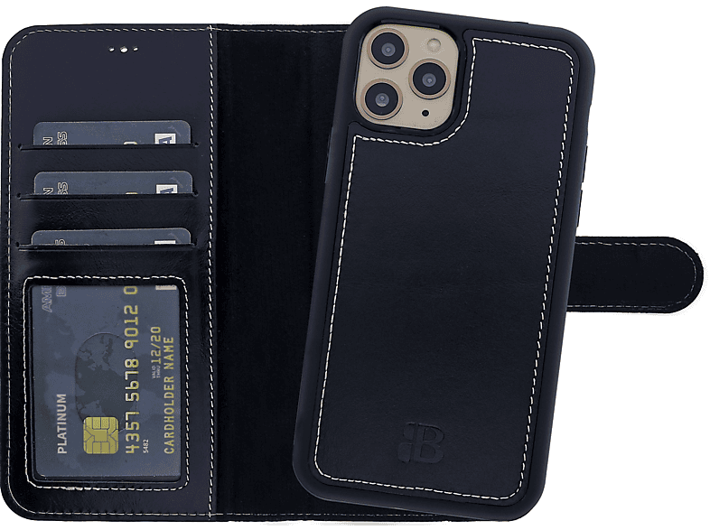 BURKLEY Premium 2-in-1 Leder Handytasche mit modularem Cover, Full Cover, Apple, iPhone 11 Pro Max, Schwarz