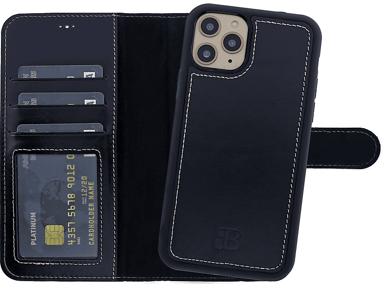 BURKLEY Premium 2-in-1 Leder Apple, Cover, Schwarz Max, Full modularem Cover, iPhone mit 11 Handytasche Pro