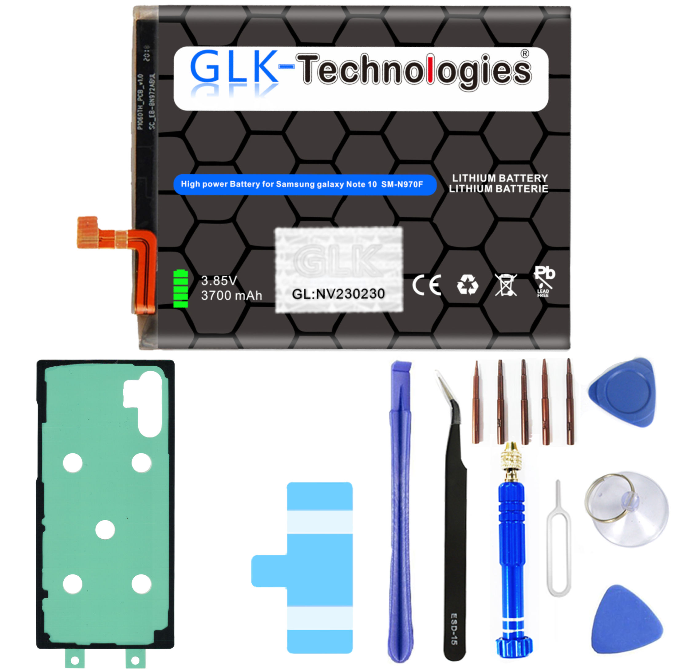 GLK-TECHNOLOGIES Ersatz Ersatz Werkzeug fürt Samsung Lithium-Ionen-Akku Note Akku inkl. Galaxy Akku mAh (N970F) 10 3700 Set