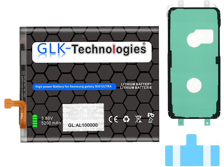 GLK-TECHNOLOGIES Ersatz Akku für Lithium-Ionen-Akku 5200mAh Galaxy S20 Samsung Akku, Volt inkl. Ultra Klebebandsätze SM-G988B 3.7 Ersatz