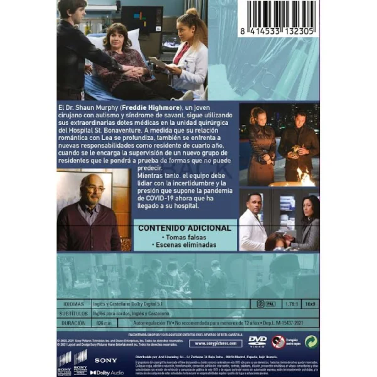 Funda de DVD. Contraportada con elenco de la película y texto. Texto en español.